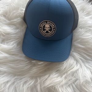 Skull Divers Fishing Expeditions Blue and Black Trucker Hat